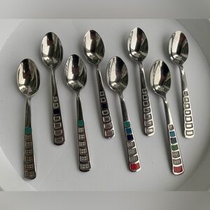 Fiesta Flatware Celebration Rainbow Teaspoons Spoons Set of 8 Stainless Steel